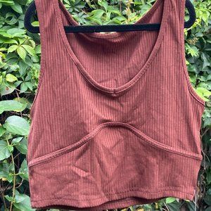 brown ribbed crop tank top